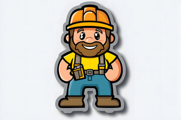 Cute Construction Worker Vector Sticker Design