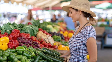 Obraz premium Exploring fresh produce farmers market lifestyle outdoor side view healthy eating