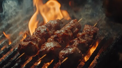 Juicy kebabs on flames backyard barbecue photography for evening gatherings