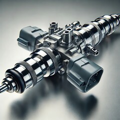 High Tech Fuel Injector Automotive Engineering Chrome Metal Part Industrial Mechanical Precision