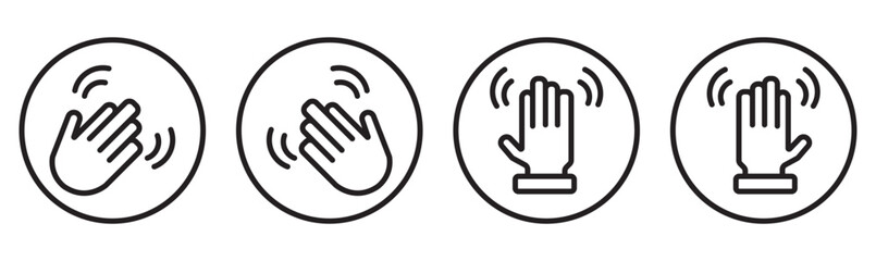 Set of hand hello icons. Hand waving, hand gesture, hello, hi, bye, wave hello, goodbye, greeting symbol. Vector.