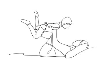 Simple continuous line drawing of a mother enjoys a weekend holiday by playing with her child. Hobby minimalist concept, weekend activity.