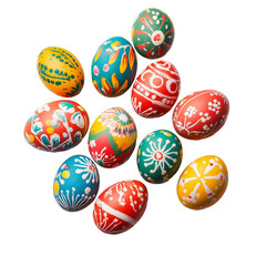 Group of Easter eggs isolated on transparent background. PNG. Generated AI