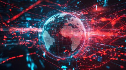 Obraz premium Futuristic Digital World Map with Data Streams and Networks