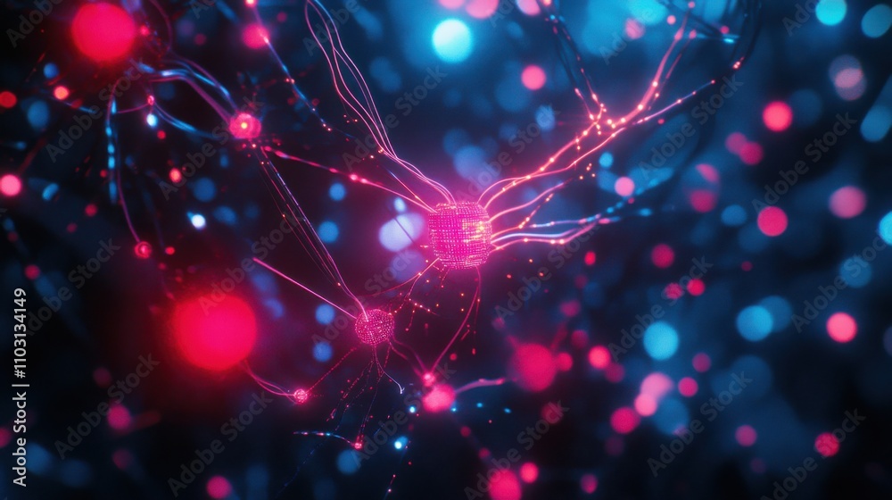 Poster abstract neural network visualization with glowing connections and nodes