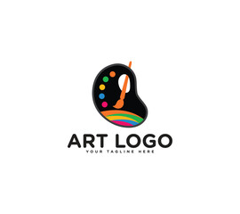 Obraz premium Paint Art Logo Design with brush and watercolor palette icon, Vector illustration.