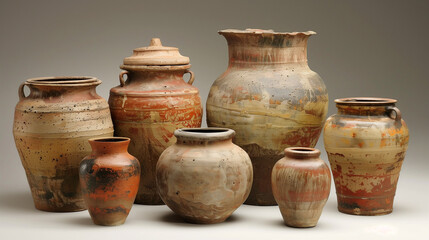 a group of clay pots