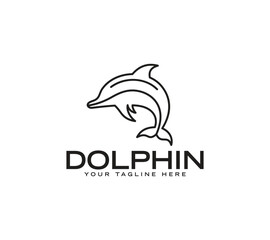 Dolphin line art outline logo design, Vector illustration.