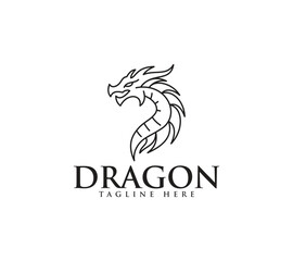 Dragon Line Art Minimalist Logo Design, Vector Illustration.
