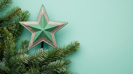 Christmas tree topper mockup with a glittery star design, ready to be placed on a decorated tree   tree topper, festive decoration