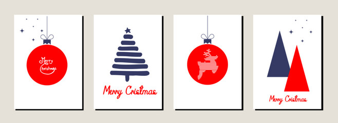 Set of Christmas and New Year card design with christmas red balls,christmas tree