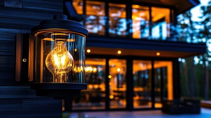 Modern Outdoor Wall-Mounted Light Fixture at Dusk