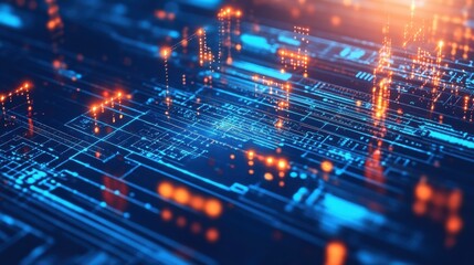 Fototapeta premium Digital Blueprint with Glowing Lines and Data Visualization Concepts