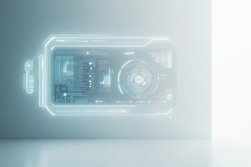 Futuristic digital battery hologram in cool tones