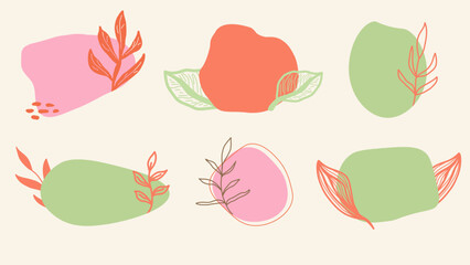 Vector set  organic formswith banner set with plants, leaves. Flowing shapes banners for social media templates.