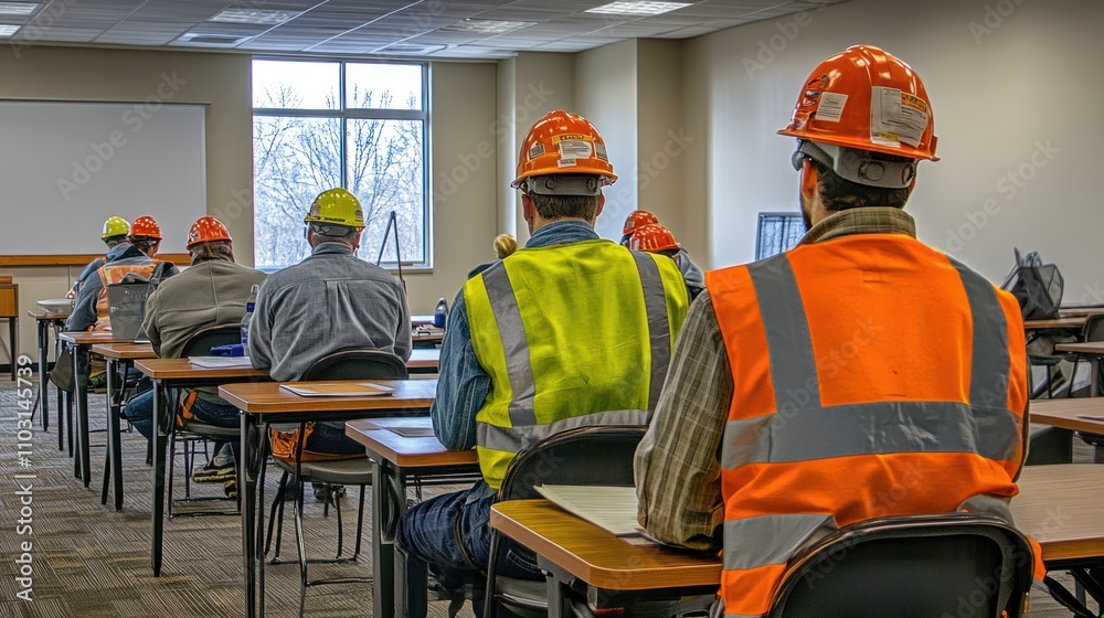 Aufkleber workers attending a safety training session in a classroom.