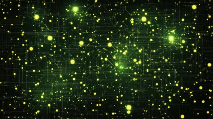 Green Technology Background with Abstract Circuits and Glowing Dots