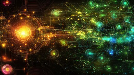 Obraz premium Abstract Digital Background with Bright Circles and Light Effects