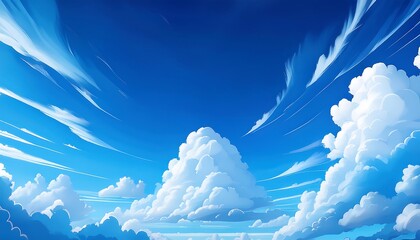 The image features a clear blue sky filled with soft clouds, capturing a bright and sunny atmosphere