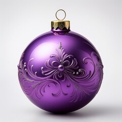 Isolated purple decorated Christmas bauble on a white background, square illustration	