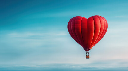 Fototapeta premium heart shaped hot air balloon floats gracefully in clear blue sky, evoking feelings of love and adventure