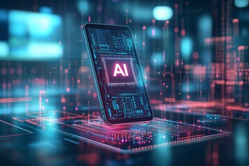 AI - Artificial Intelligence in der t&auml;glichen Anwendung auf dem Tablet oder Handy, KI basierte Apps sind auf Smartphones installiert und stehen Nutzern zur Verf&uuml;gung