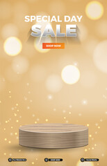 special sale discount portait template banner with blank space 3d podium for social media post product sale with abstract gradient brown background design 13