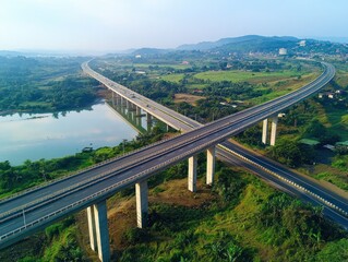 Obraz premium BRICS infrastructure projects, featuring road, bridge, and rail construction