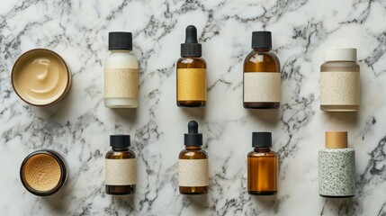 Cosmetic products on marble surface.