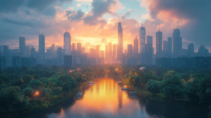 A futuristic city featuring intelligent infrastructure with advanced technology, smart buildings, and connected transportation systems