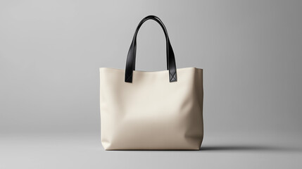 commercial photograph: minimalist white tote bag mockup, featuring a clean and simple design, emphasizing the bag's shape and material, with a neutral background to highlight its versatility.