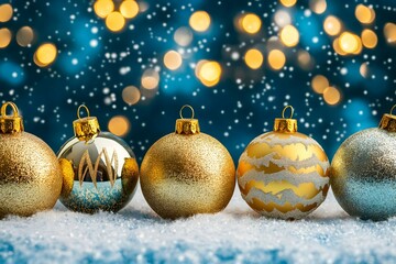 New year and Christmas celebration blue and golden glittering on abstract background and  defocused Bokeh Lights with blank space for text illustration.