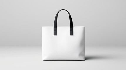 commercial photograph: minimalist white tote bag mockup, featuring a clean and simple design, emphasizing the bag's shape and material, with a neutral background to highlight its versatility.