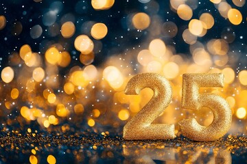 New year and Christmas celebration blue and golden glittering on abstract background and  defocused Bokeh Lights with blank space for text illustration.