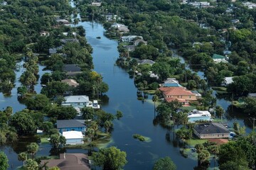 Fototapeta premium Communities impacted by hurricanes showing damage and resilience
