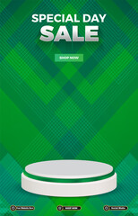 special sale discount portait template banner with blank space 3d podium for social media post product sale with abstract gradient green background design 5