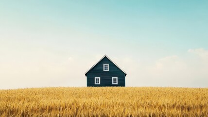 Old wooden farmhouse on a hill, surrounded by golden wheat fields swaying in the breeze   farmhouse, rural landscape