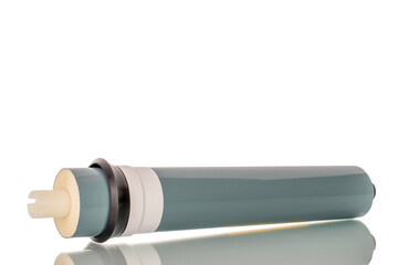 One membrane cartridge for standard reverse osmosis water purification systems, isolated on a white background.