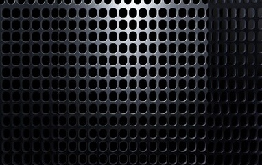 Abstract dark metal grid background with round holes, perfect for modern designs.