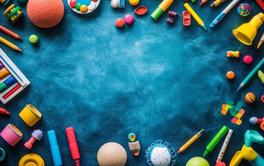 Universal Childrens Day Creativity Zone Colorful Crayons and Toys for Kids Imagination - Ideal for Childrens Day, Christmas, and Easter