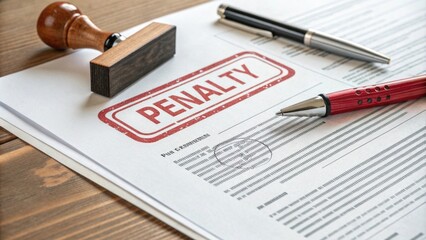 Legal documents featuring a penalty notice and office supplies