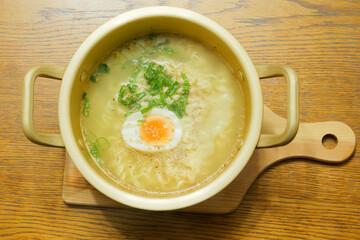 Instant noodles cooked in a pot, warm food