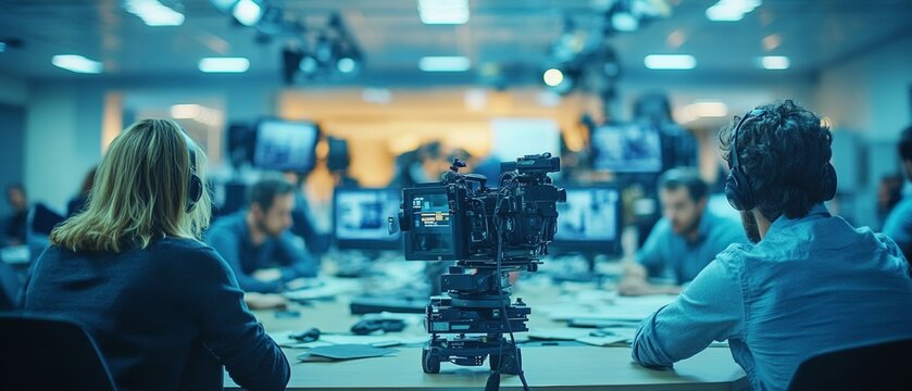 Dynamic Newsroom Collaboration on International Journalist Day Celebrating Teamwork and Journalism - Powered by Adobe