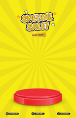 special sale discount portait template banner with blank space 3d podium for social media post product sale with abstract gradient yellow background design35