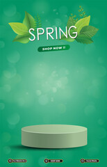 spring sale discount portait template banner with blank space 3d podium for social media post product sale with abstract gradient green background design56
