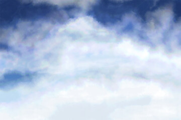 Watercolor painting of the beauty of the quiet night sky, floating clouds in blue and white, vector background of heavenly scene.