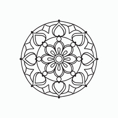 easy floral mandala design with clean lines for Kids coloring book page