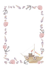 Marine themed postcard template with a ship