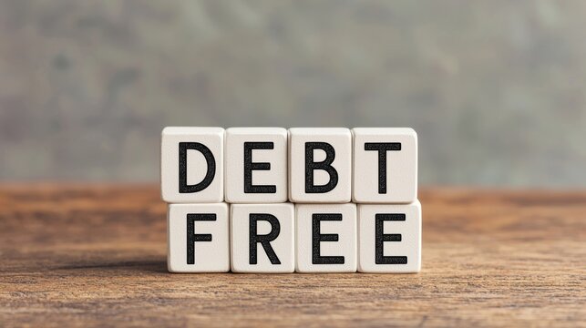 Debt Free Written with White Block Letters on a Wooden Surface Against a Soft Background