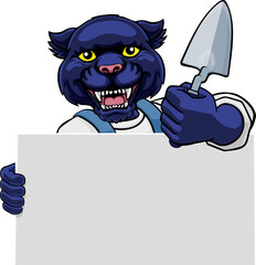 Bricklayer Panther Trowel Tool Handyman Mascot